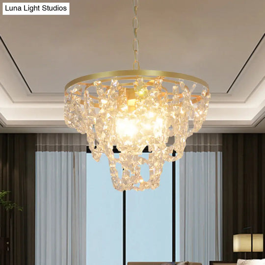 Nordic Gold Pendant Light With Beveled Crystal Prisms - 3 Lights Hanging Chain Chandelier