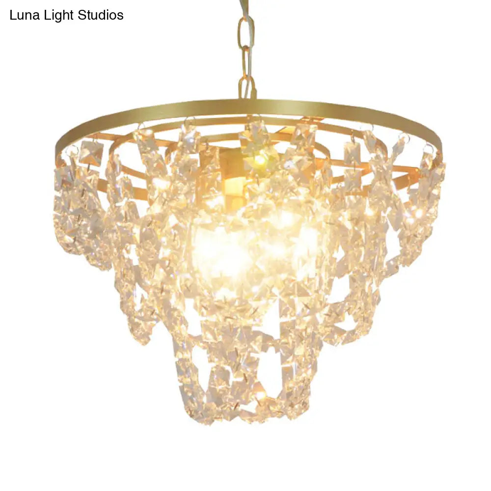 Nordic Gold Pendant Light With Beveled Crystal Prisms - 3 Lights Hanging Chain Chandelier