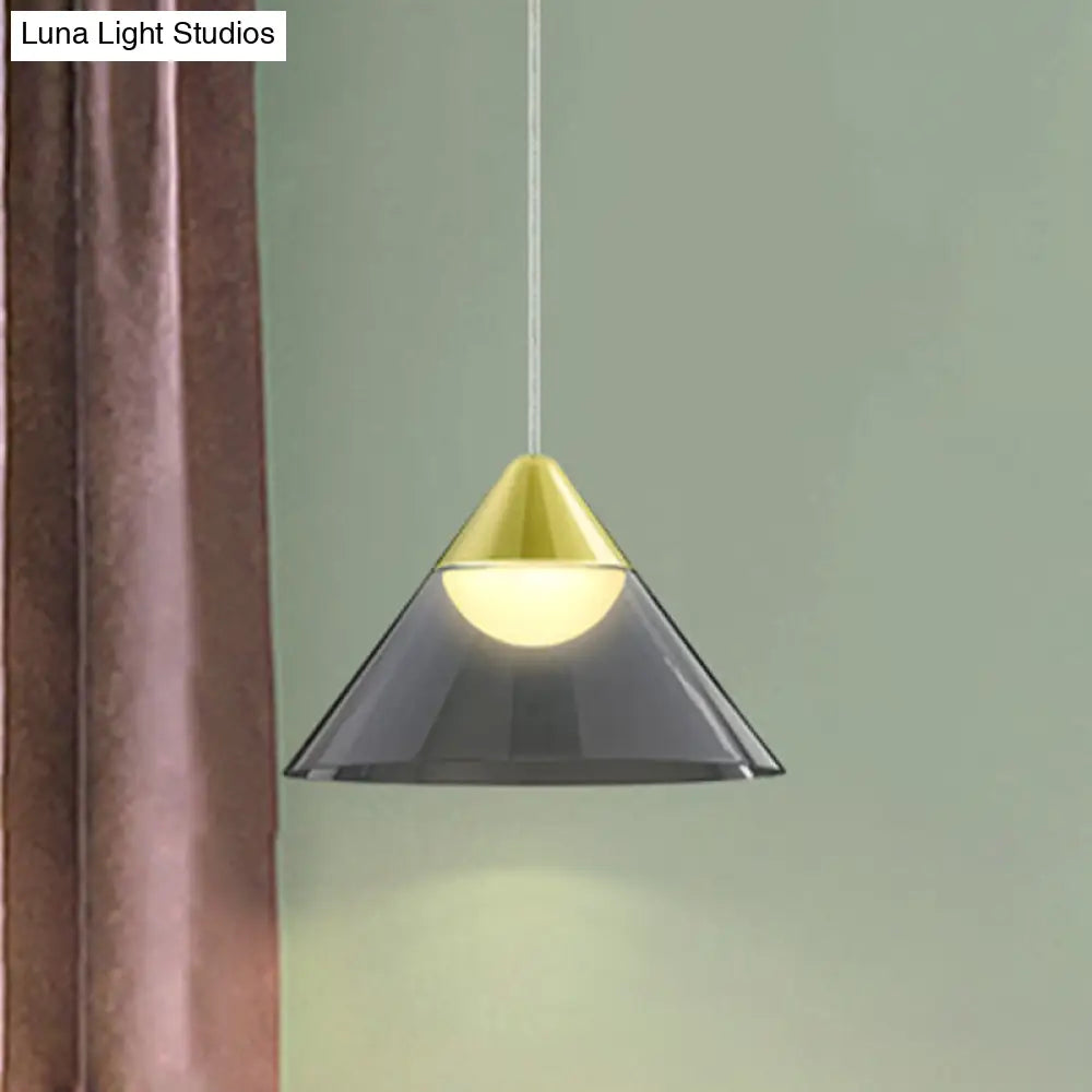 Nordic Gold Cone Pendant Lamp With Smoke Gray Glass Shade - Perfect For Dining Room