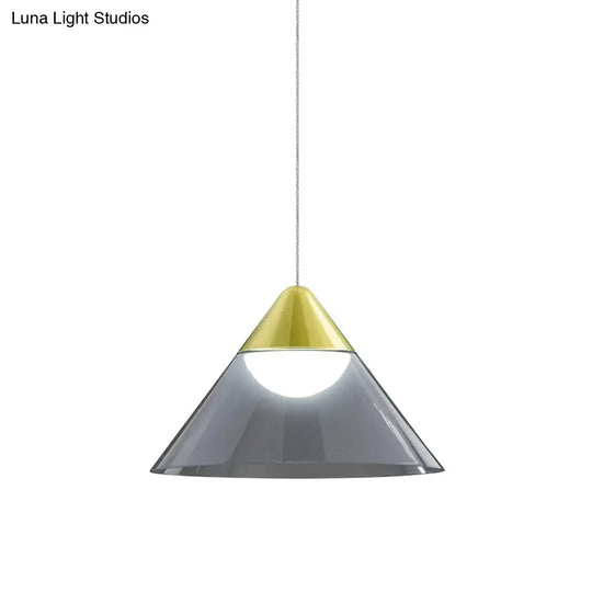 Nordic Gold Cone Pendant Lamp With Smoke Gray Glass Shade: Perfect For Dining Room