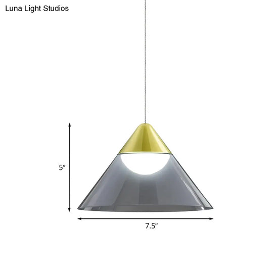 Nordic Gold Cone Pendant Lamp With Smoke Gray Glass Shade: Perfect For Dining Room