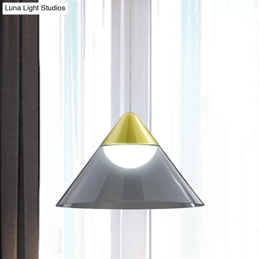 Nordic Gold Cone Pendant Lamp With Smoke Gray Glass Shade: Perfect For Dining Room