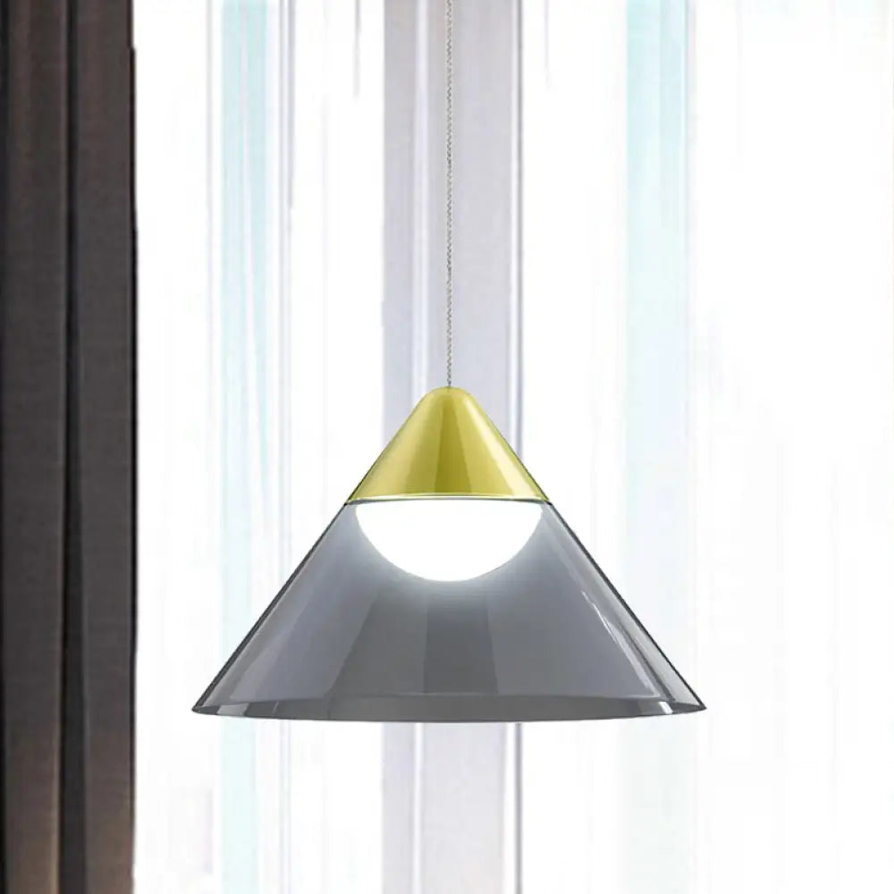 Nordic Gold Cone Pendant Lamp With Smoke Gray Glass Shade - Perfect For Dining Room