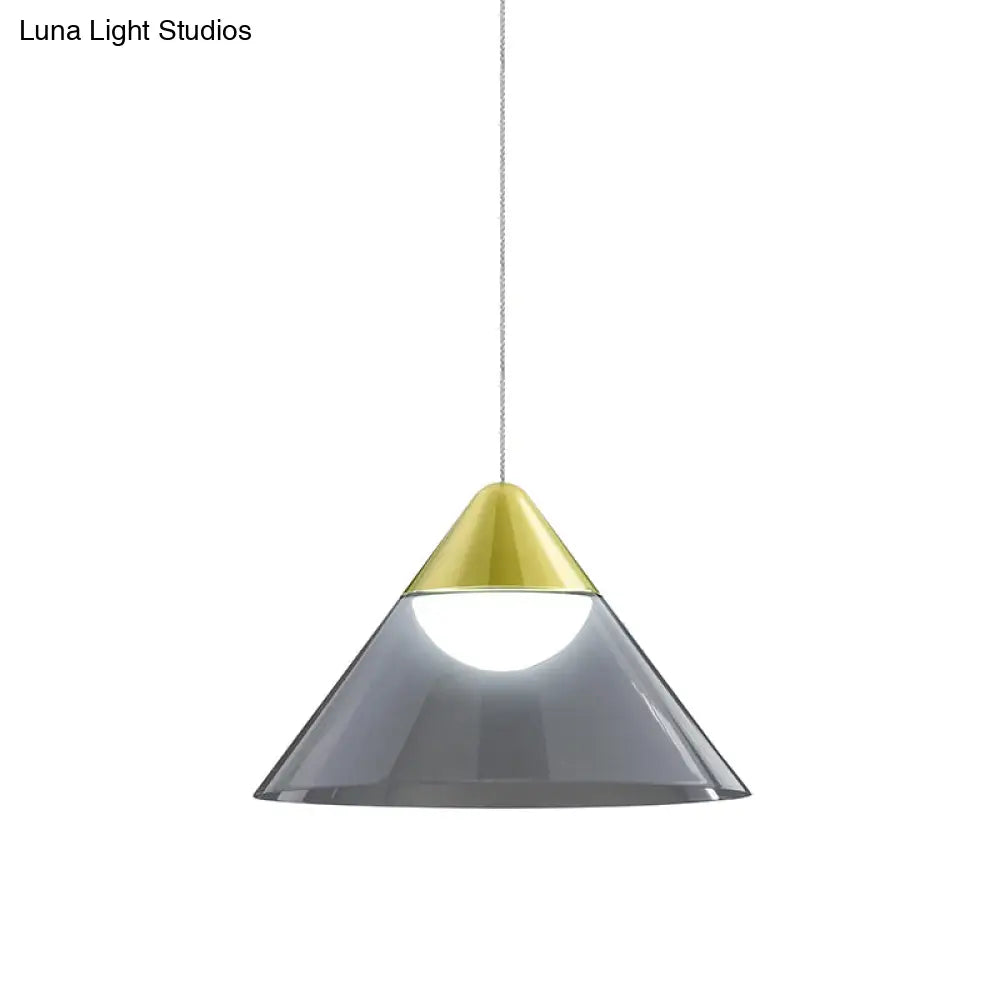 Nordic Gold Cone Pendant Lamp With Smoke Gray Glass Shade - Perfect For Dining Room