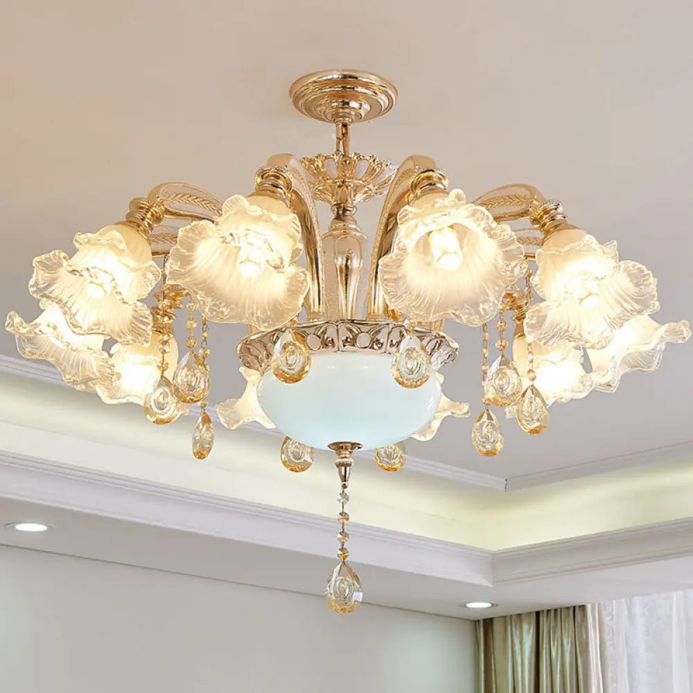 Nordic Gold Flower Chandelier Light Fixture With Frosted Glass Shade 12 /