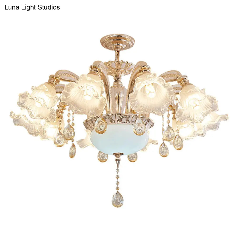 Nordic Gold Flower Chandelier Light Fixture With Frosted Textured Glass Shade - Hanging Lighting 8 /