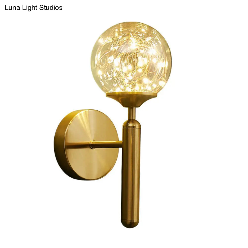 Nordic Gold Glass Wall Sconce With Led Lighting And String Accent