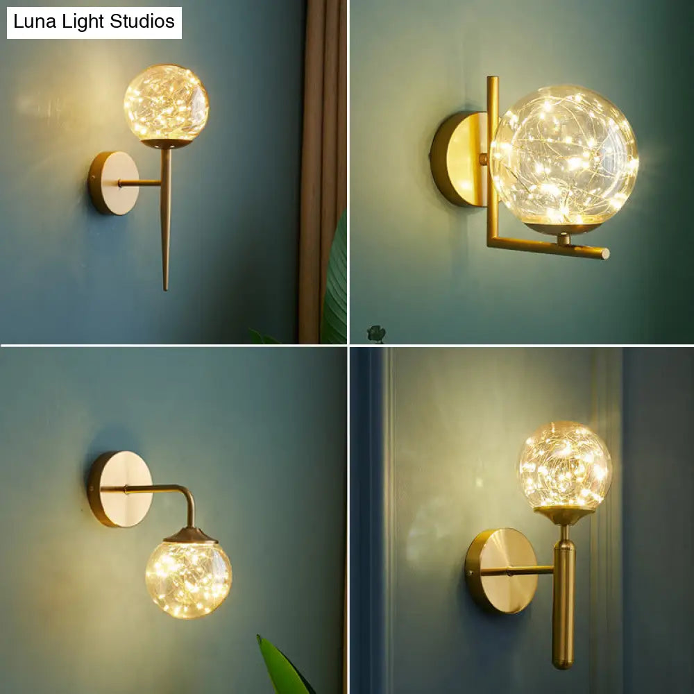 Nordic Gold Glass Wall Sconce With Led Lighting And String Accent