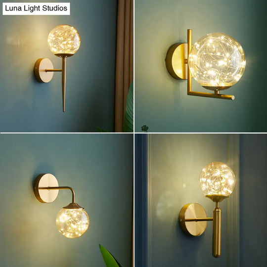 Nordic Gold Glass Wall Sconce With Led Lighting And String Accent