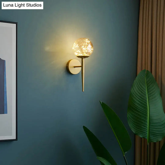 Nordic Gold Glass Wall Sconce With Led Lighting And String Accent