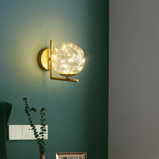 Nordic Gold Glass Wall Sconce With Led Lighting And String Accent / Right Angle