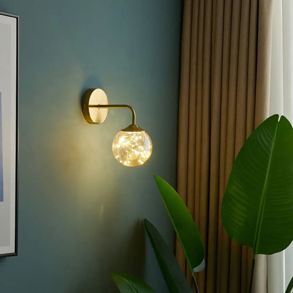 Nordic Gold Glass Wall Sconce With Led Lighting And String Accent / Short Arm