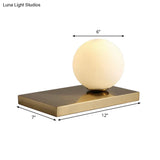 Nordic Gold Metal Night Lamp With Global White Glass Shade - Bedroom Table Light (1-Bulb)