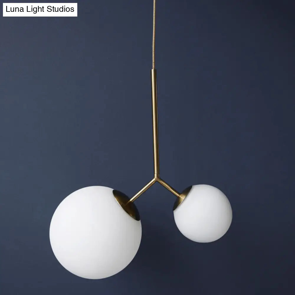 Gold Nordic Pendant Ceiling Light With Globe White Glass Shade - Set Of 2