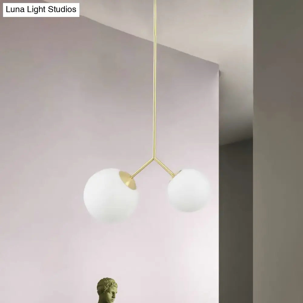 Gold Nordic Pendant Ceiling Light With Globe White Glass Shade - Set Of 2