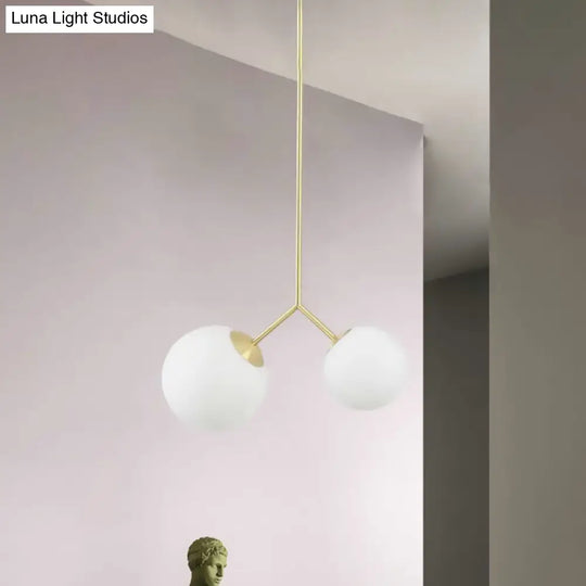 Nordic Gold Pendant Ceiling Light With Globe White Glass Shade - Set Of 2