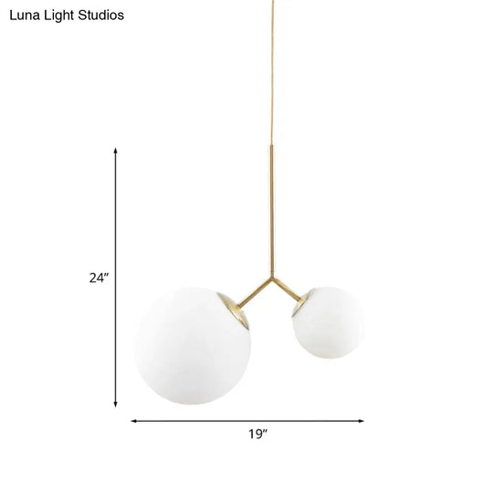 Nordic Gold Pendant Ceiling Light With Globe White Glass Shade - Set Of 2