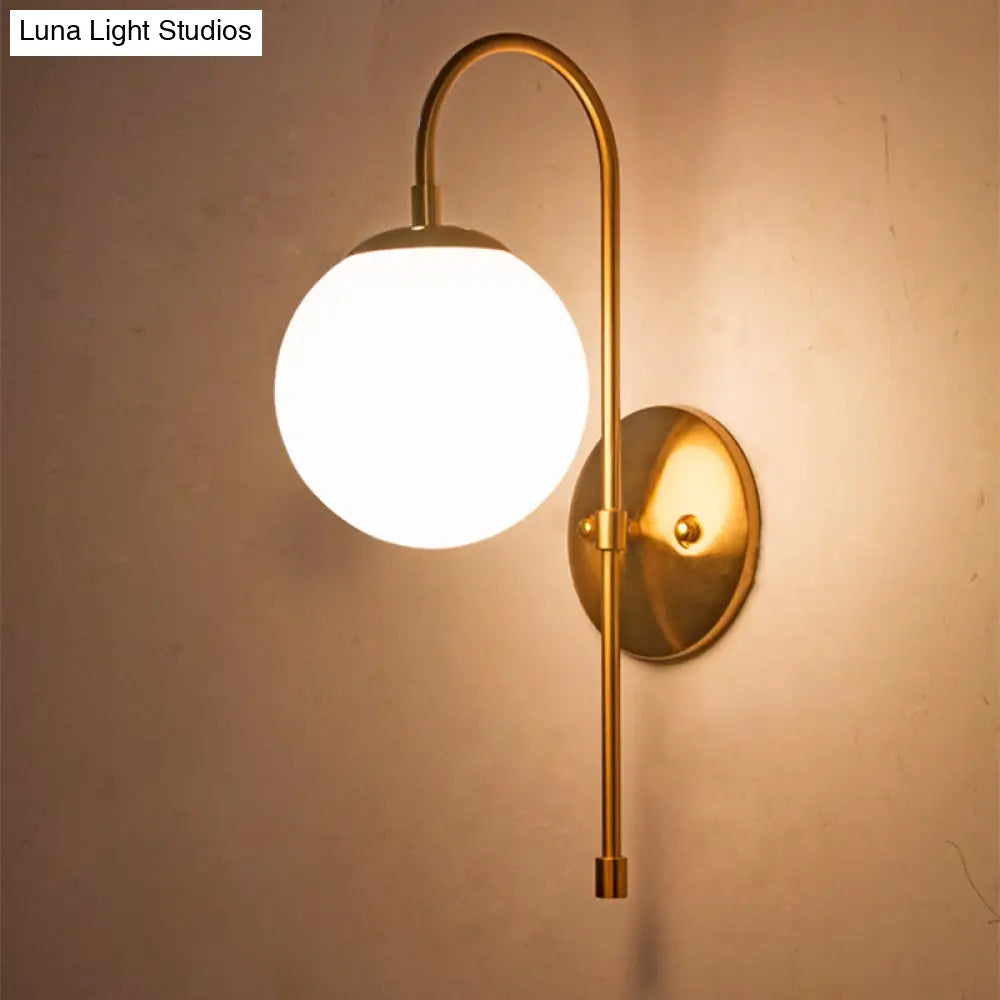 Nordic Gold Sphere Wall Sconce With Milky Glass Shade For Living Room