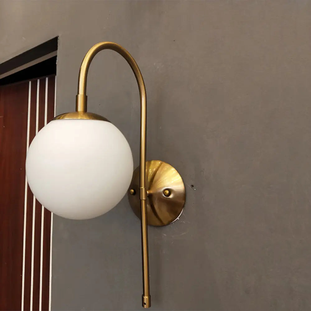 Nordic Gold Sphere Wall Sconce With Milky Glass Shade For Living Room