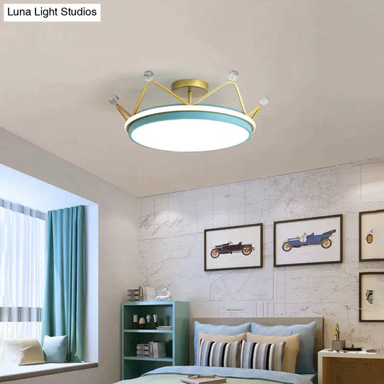 Nordic Golden Crown Bedroom Ceiling Lamp 50Cm Blue / Warm Light