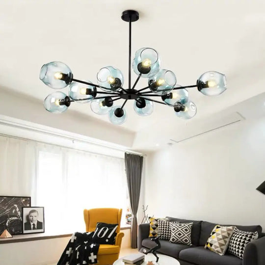 Nordic Gradient Glass Chandelier Pendant Light With Cup Shade For Living Room 12 / Black Blue