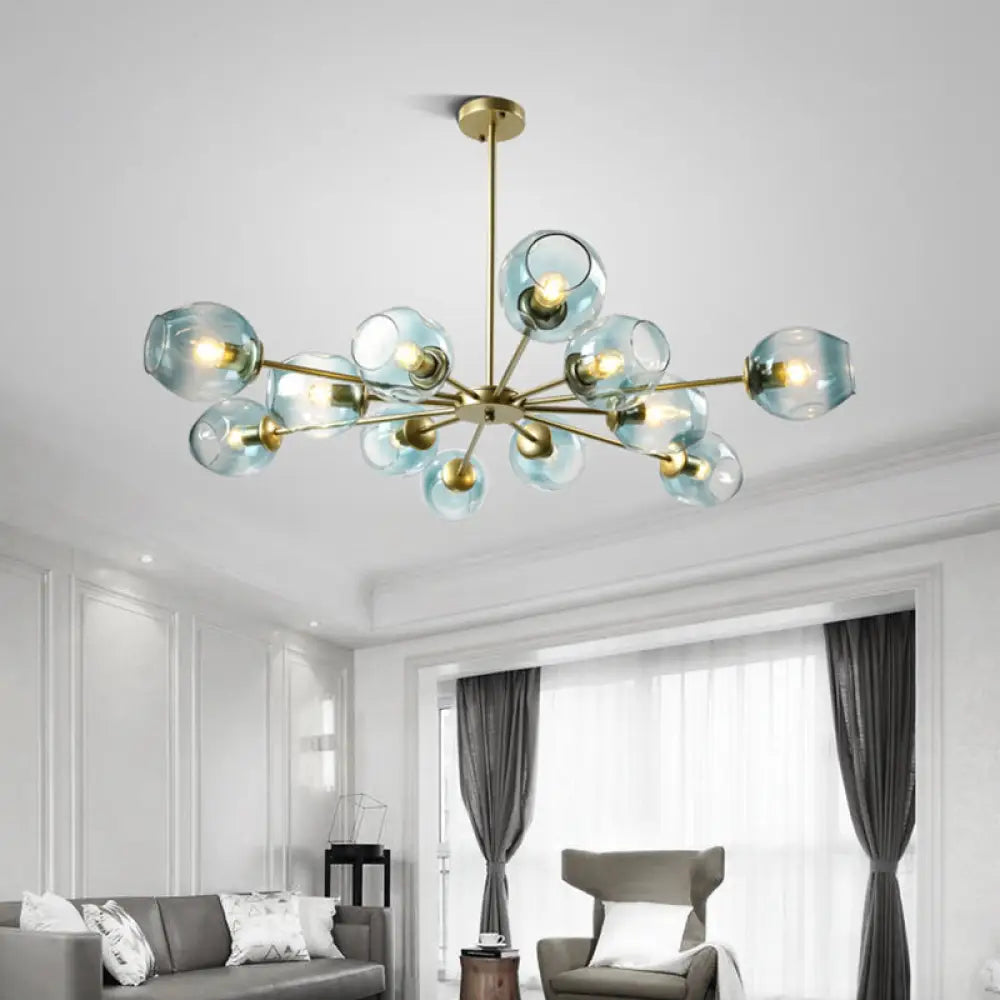 Nordic Gradient Glass Chandelier Pendant Light With Cup Shade For Living Room 12 / Gold Blue