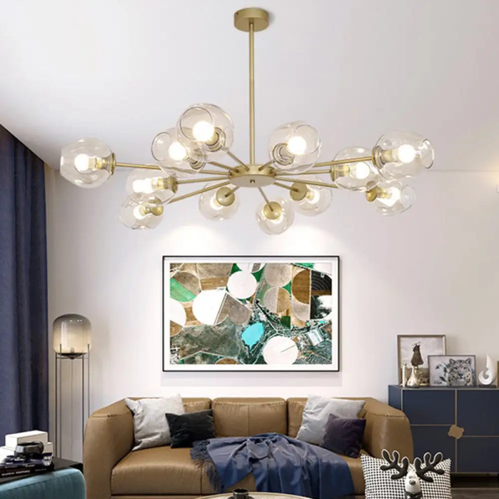 Nordic Gradient Glass Chandelier Pendant Light With Cup Shade For Living Room 12 / Gold Clear