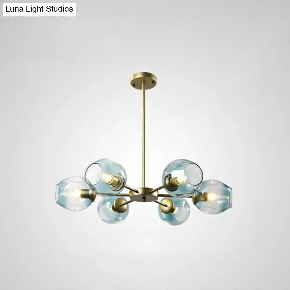 Nordic Gradient Glass Pendant Light With Dimpled Finish - Ideal For Living Room 6 / Gold Blue