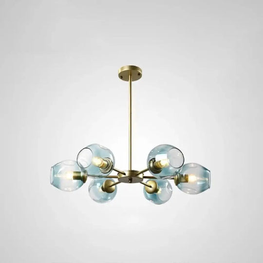 Nordic Gradient Glass Chandelier Pendant Light With Cup Shade For Living Room 6 / Gold Blue