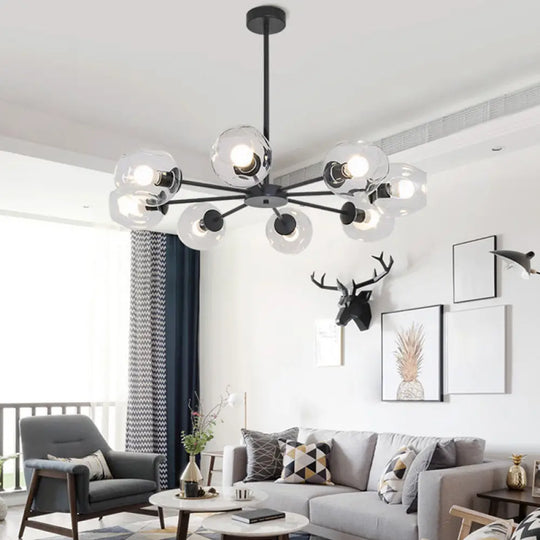 Nordic Gradient Glass Chandelier Pendant Light With Cup Shade For Living Room 8 / Black Clear