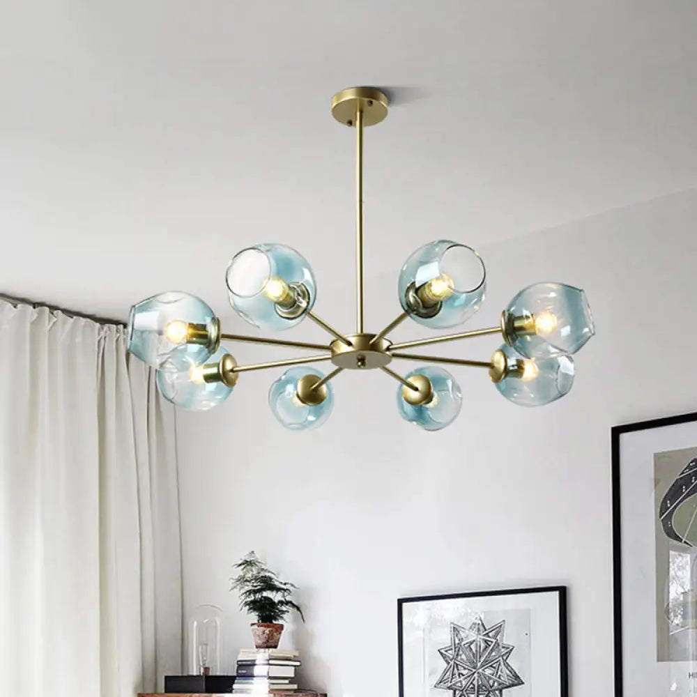 Nordic Gradient Glass Chandelier Pendant Light With Cup Shade For Living Room 8 / Gold Blue