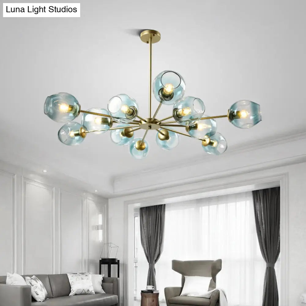 Nordic Gradient Glass Pendant Light With Dimpled Finish - Ideal For Living Room 12 / Gold Blue