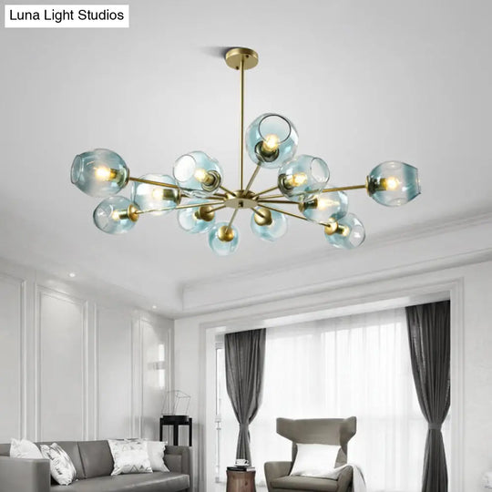 Nordic Gradient Glass Pendant Light With Dimpled Finish - Ideal For Living Room 12 / Gold Blue