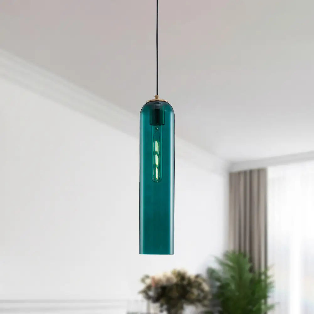 Nordic Green Glass Tubular Pendant Light - Stylish Ceiling Hanging Lamp For Bedroom