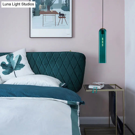 Nordic Style Green Glass Pendant Light For Bedroom