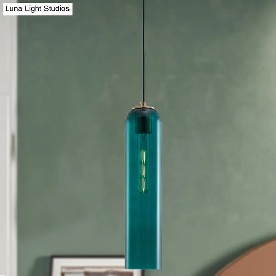 Nordic Green Glass Tubular Pendant Light - Stylish Ceiling Hanging Lamp For Bedroom