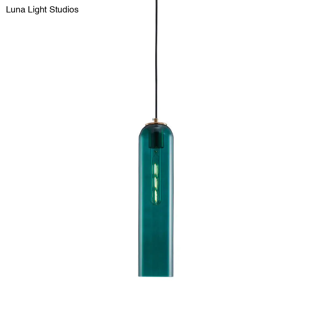 Nordic Green Glass Tubular Pendant Light - Stylish Ceiling Hanging Lamp For Bedroom