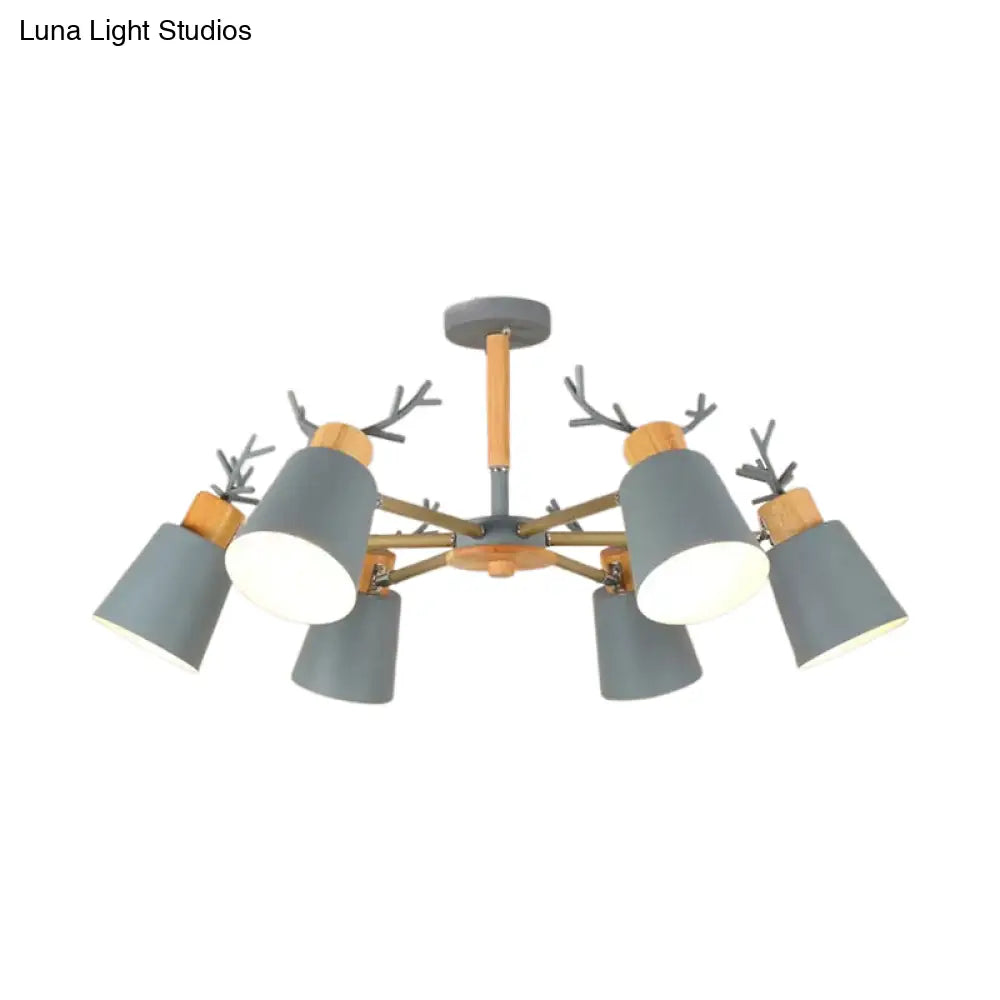 Nordic Green Metal & Wood Semi-Ceiling Mount Light For Living Room