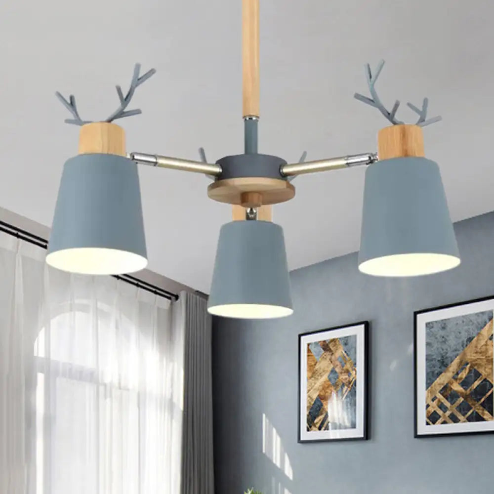 Nordic Green Metal & Wood Semi-Ceiling Mount Light For Living Room 3 / Grey