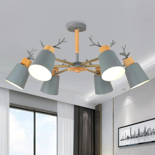 Nordic Green Metal & Wood Semi-Ceiling Mount Light For Living Room 6 / Grey