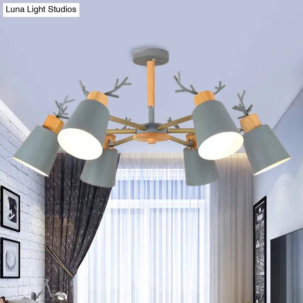 Nordic Green Metal & Wood Semi-Ceiling Mount Light For Living Room