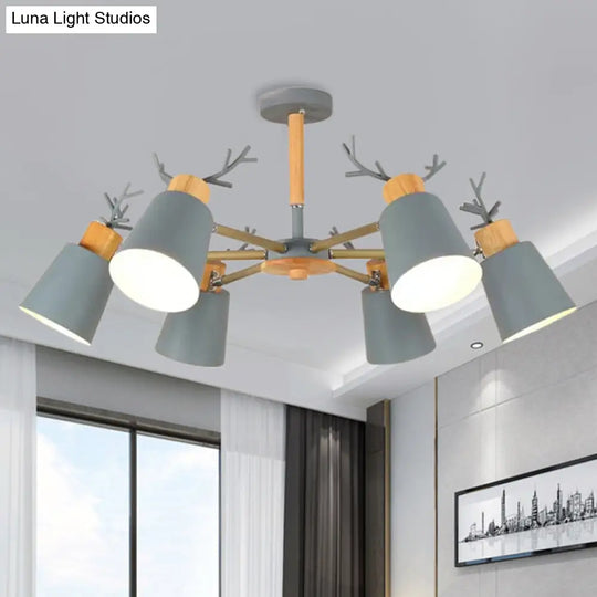 Nordic Green Metal & Wood Semi-Ceiling Mount Light For Living Room