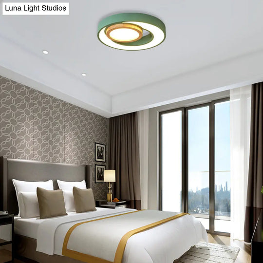 Nordic Green/White/Grey-Wood Led Flush Mount Ceiling Light With Acrylic Double Circles