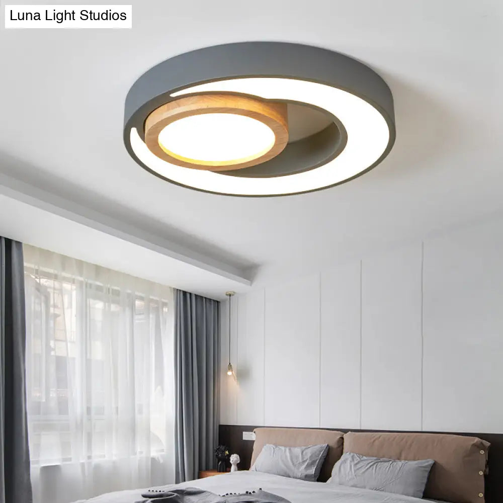 Nordic Green/White/Grey - Wood Led Flush Mount Ceiling Light With Acrylic Double Circles
