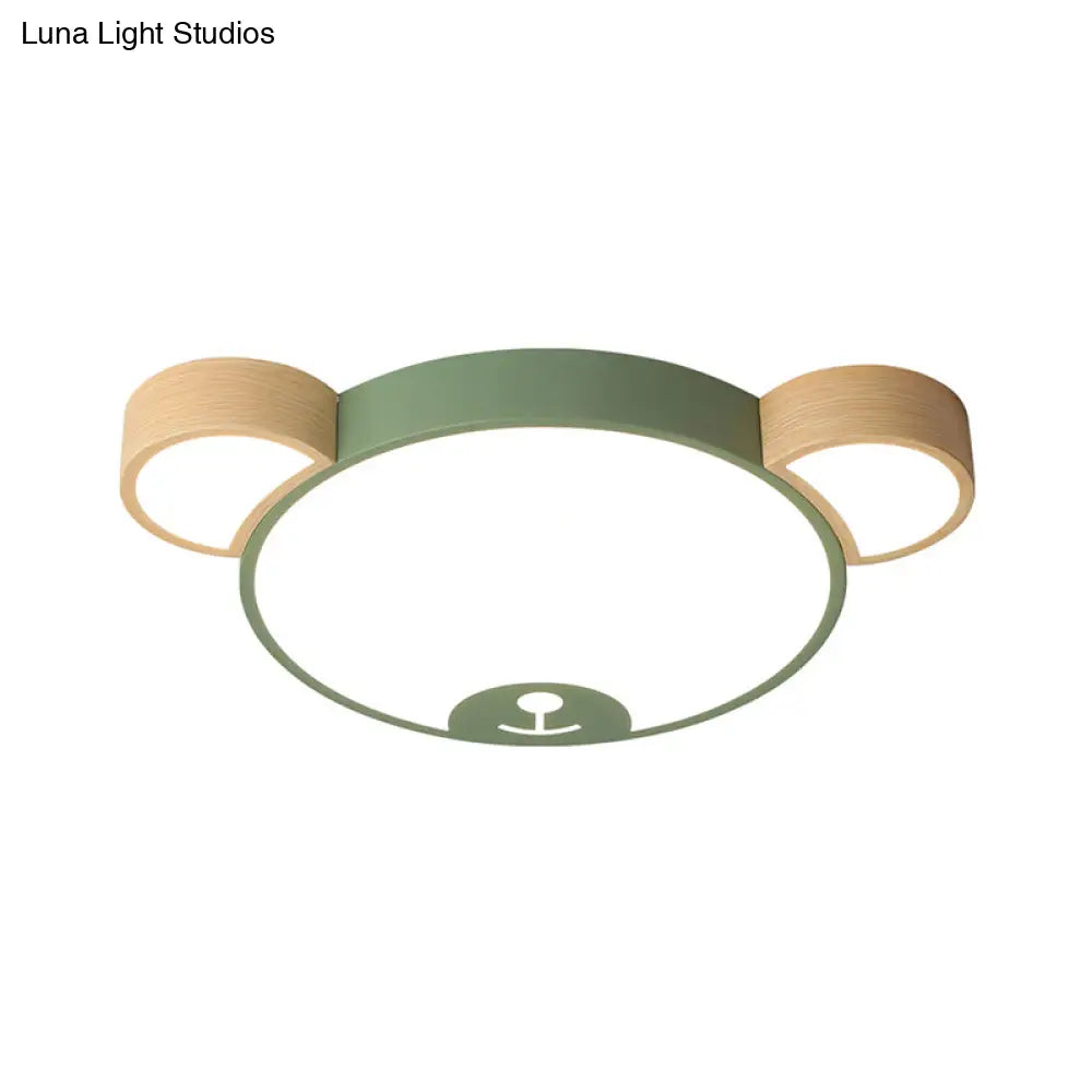 Nordic Grey/Green Metallic Bear Head Flushmount Led Ceiling Light In Warm/White 18/21.5 Wide