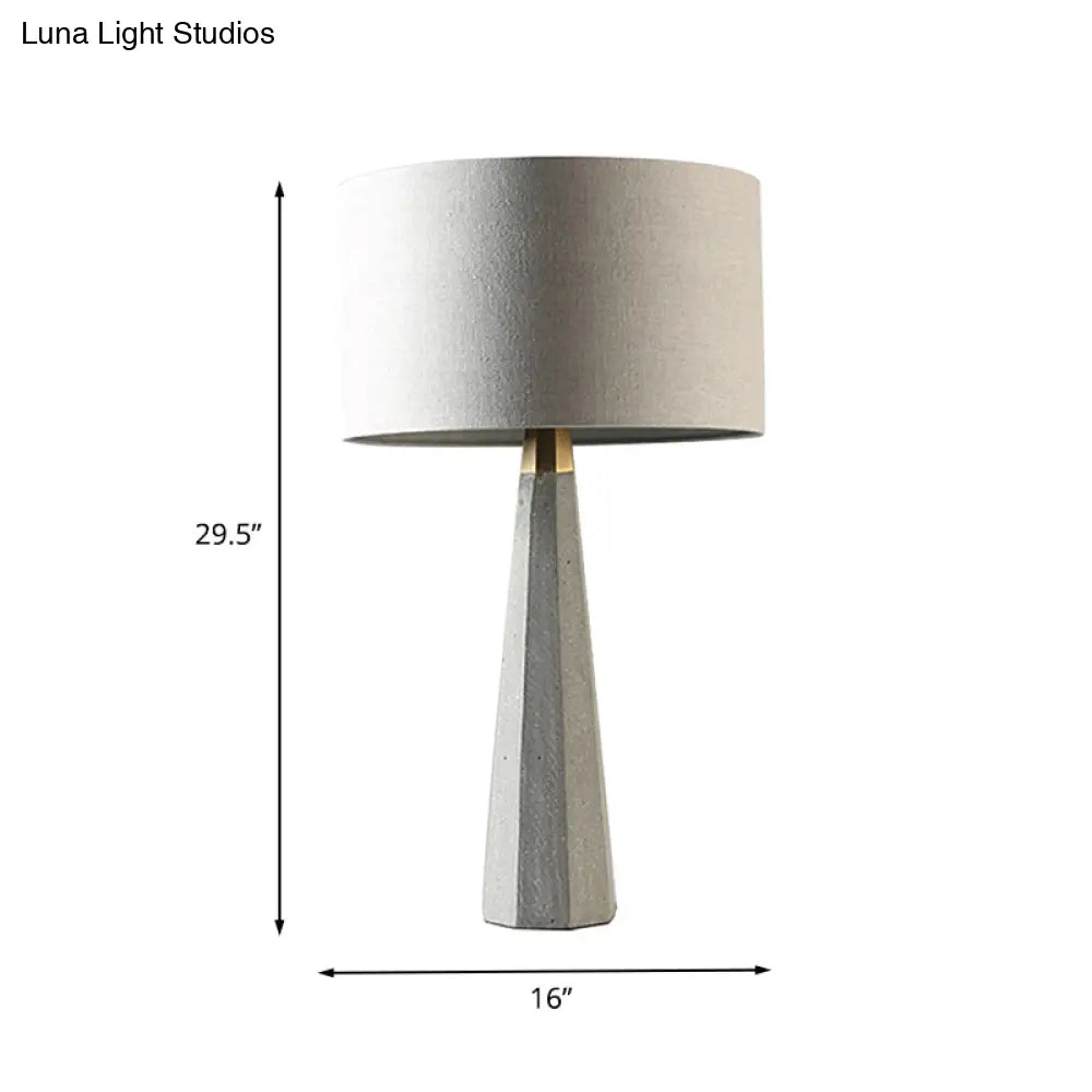 Nordic Grey Tapered Table Lamp With Drum Shade - Cement Base 1-Bulb Night Light For Sitting Room