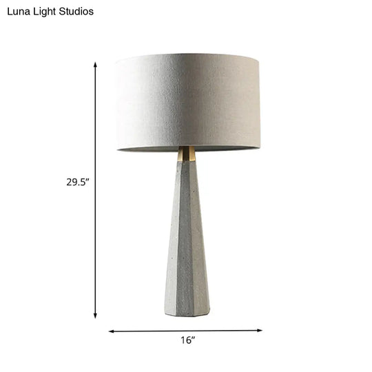 Nordic Grey Tapered Table Lamp With Drum Shade - Cement Base 1-Bulb Night Light For Sitting Room