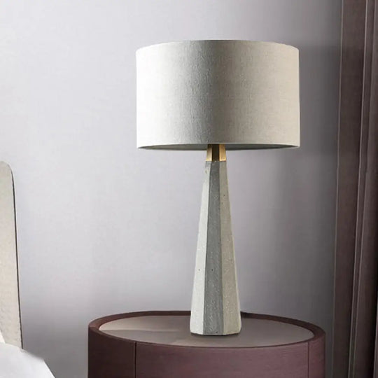 Nordic Grey Tapered Table Lamp With Drum Shade - Cement Base 1-Bulb Night Light For Sitting Room