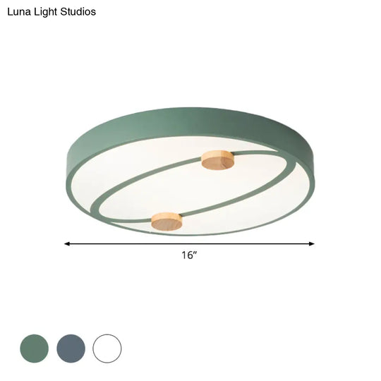 Nordic Grey/White/Green Led Flush Mount Ceiling Light With Rounded Acrylic Design And Round Wood