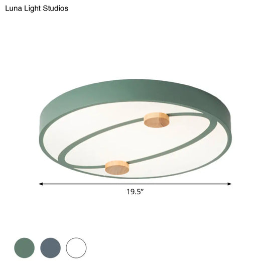 Nordic Grey/White/Green Led Flush Mount Ceiling Light With Rounded Acrylic Design And Round Wood